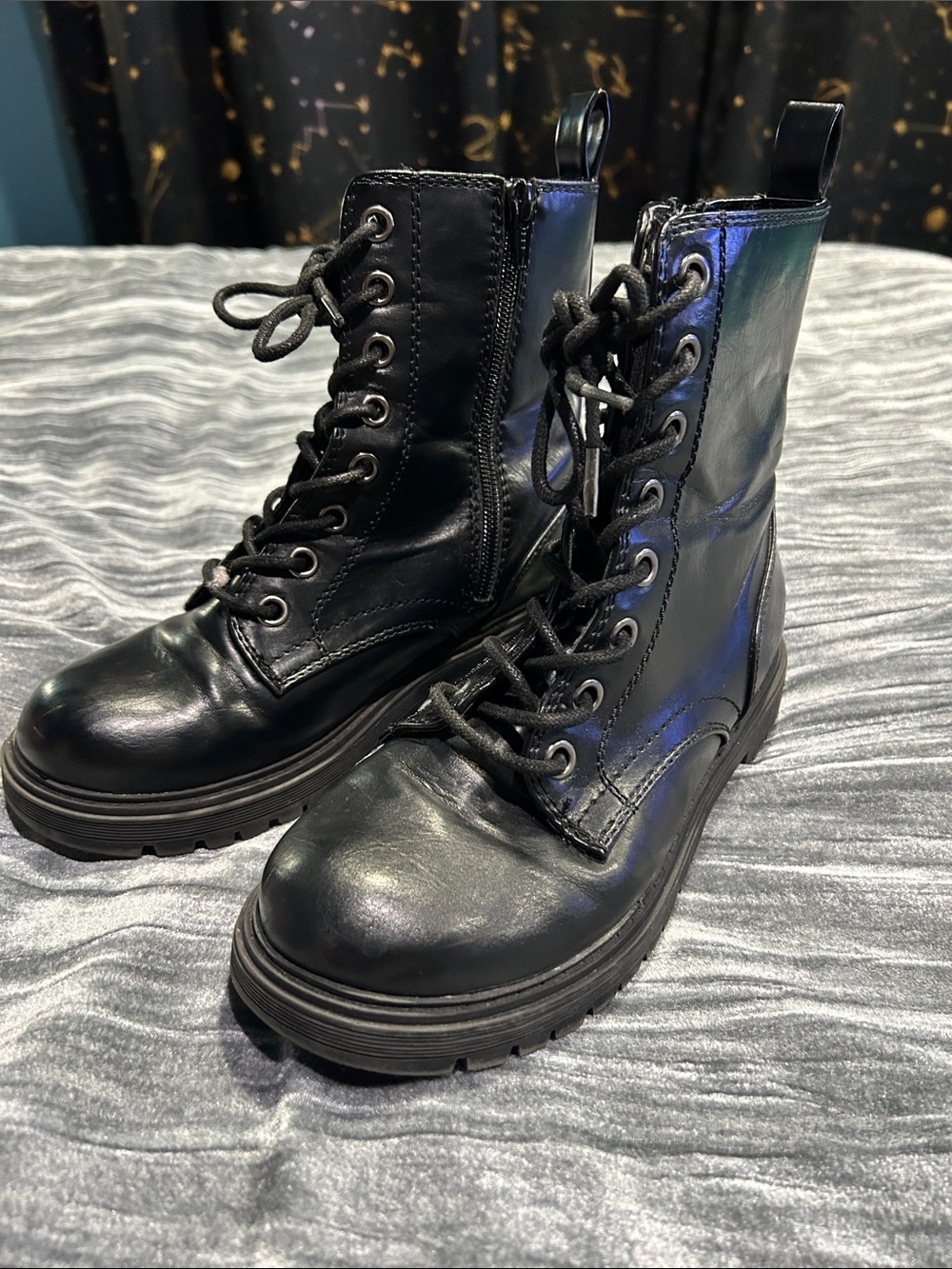 Kohl's Women's Black Lace-Up Combat Boots with Side Zip